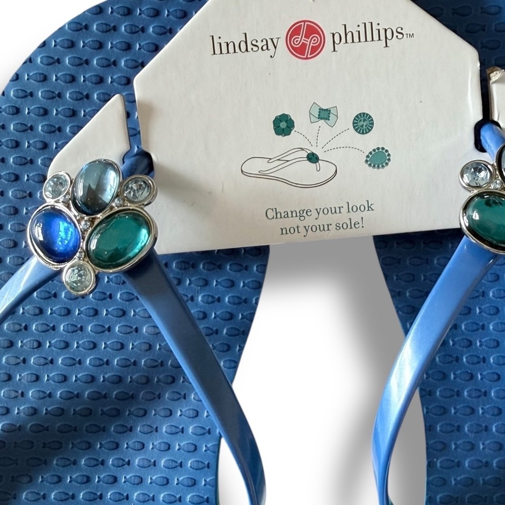 Lindsay Phillips Embellished Flip Flops Kelli Princess Blue Sz 10 sandals NEW - Picture 12 of 16